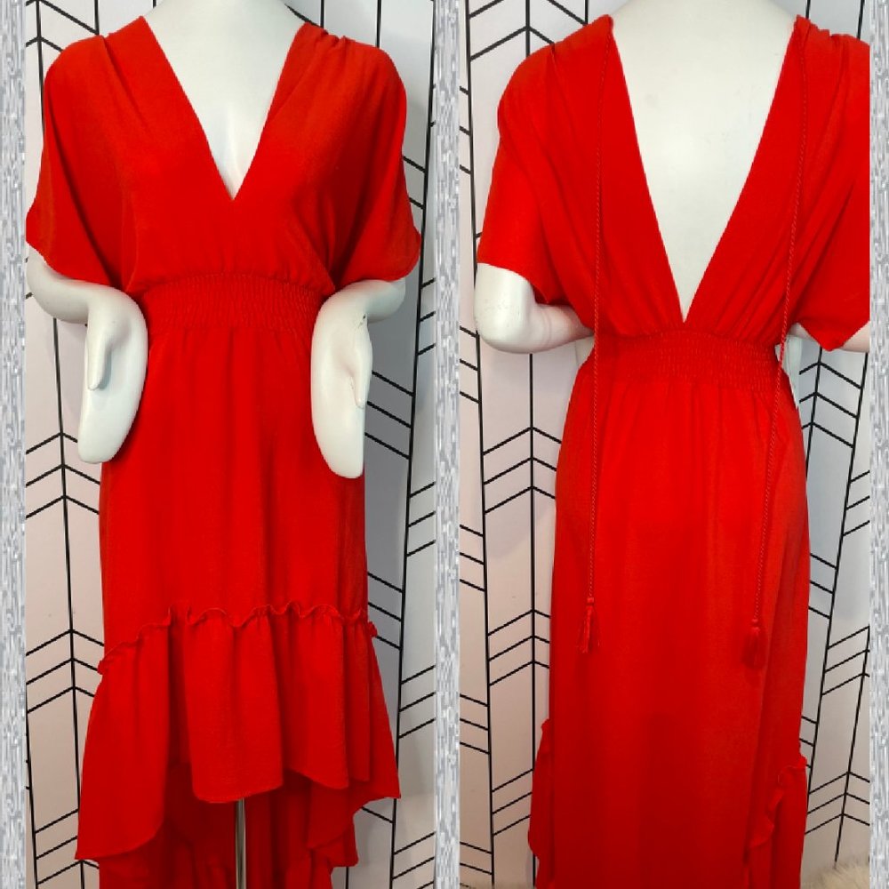 Red plunge dress